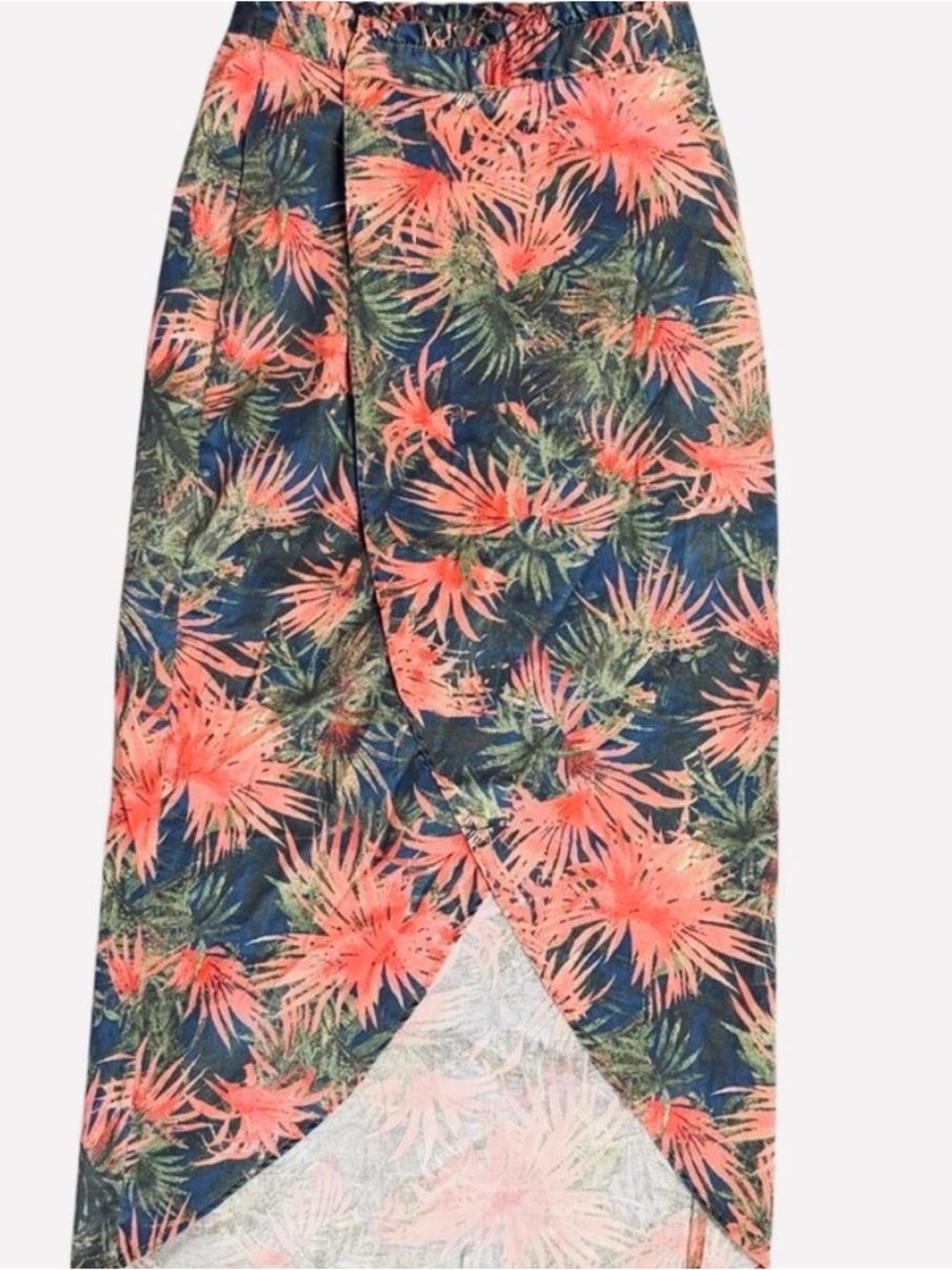 Kut from the Kloth Coral and Navy Printed Wrap Skirt